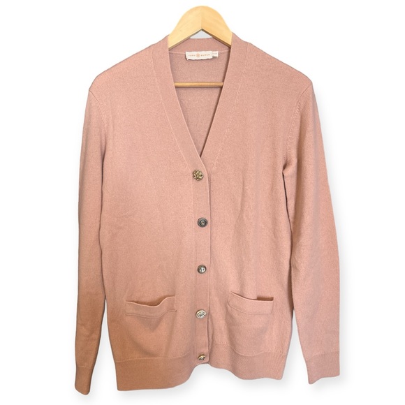TORY BURCH Merino Wool Jeweled Button Cardigan Sweater Oversized XS